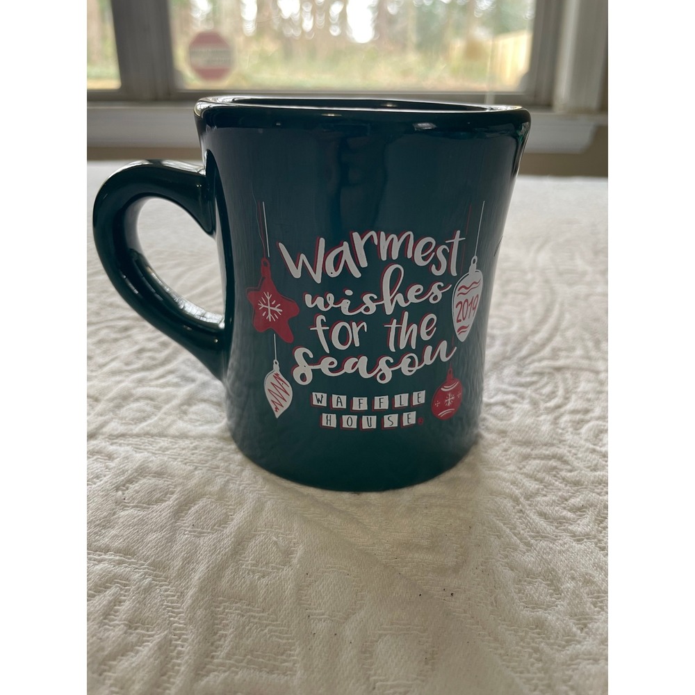 Waffle House 2019 Christmas Holiday Coffee Mug Tuxton Green Warmest‎ Wishes 4in